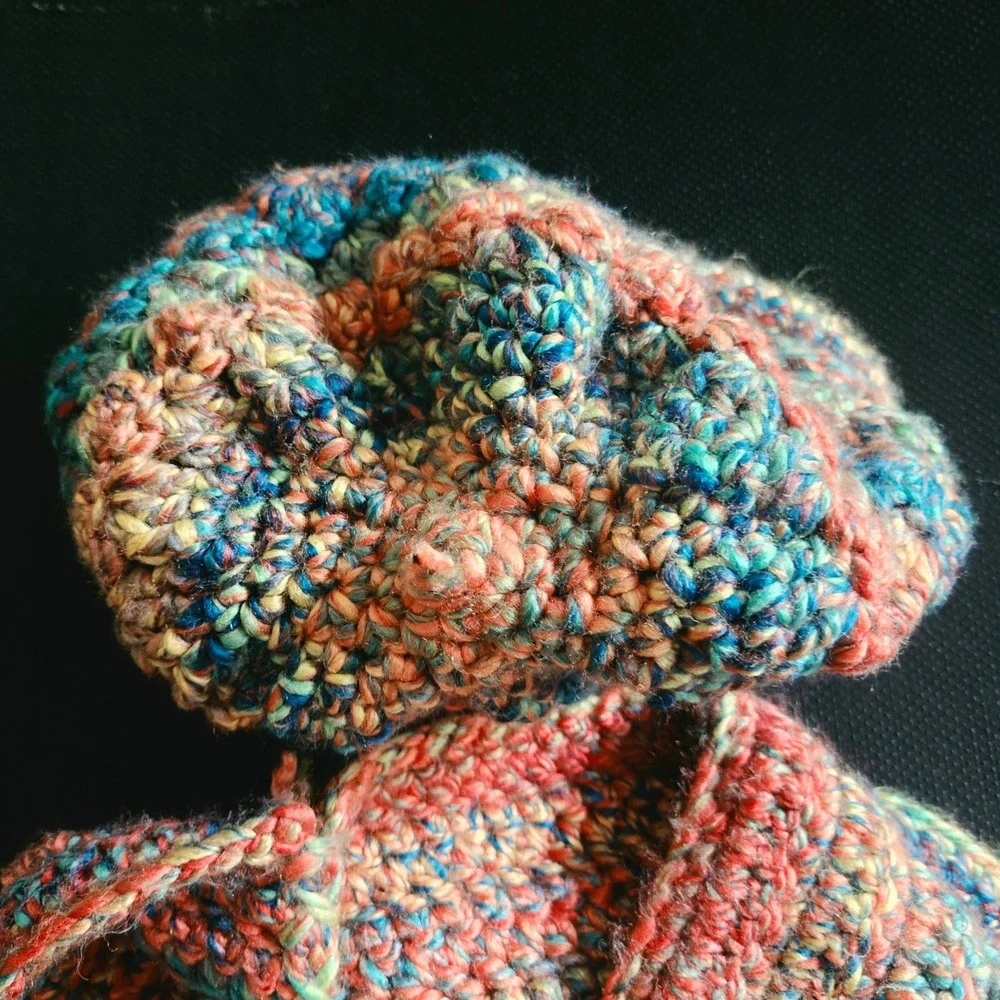 Handmade Vintage Beanie & Cowl Set Women OS Multi EUC Crochet Knit Winter Boho
